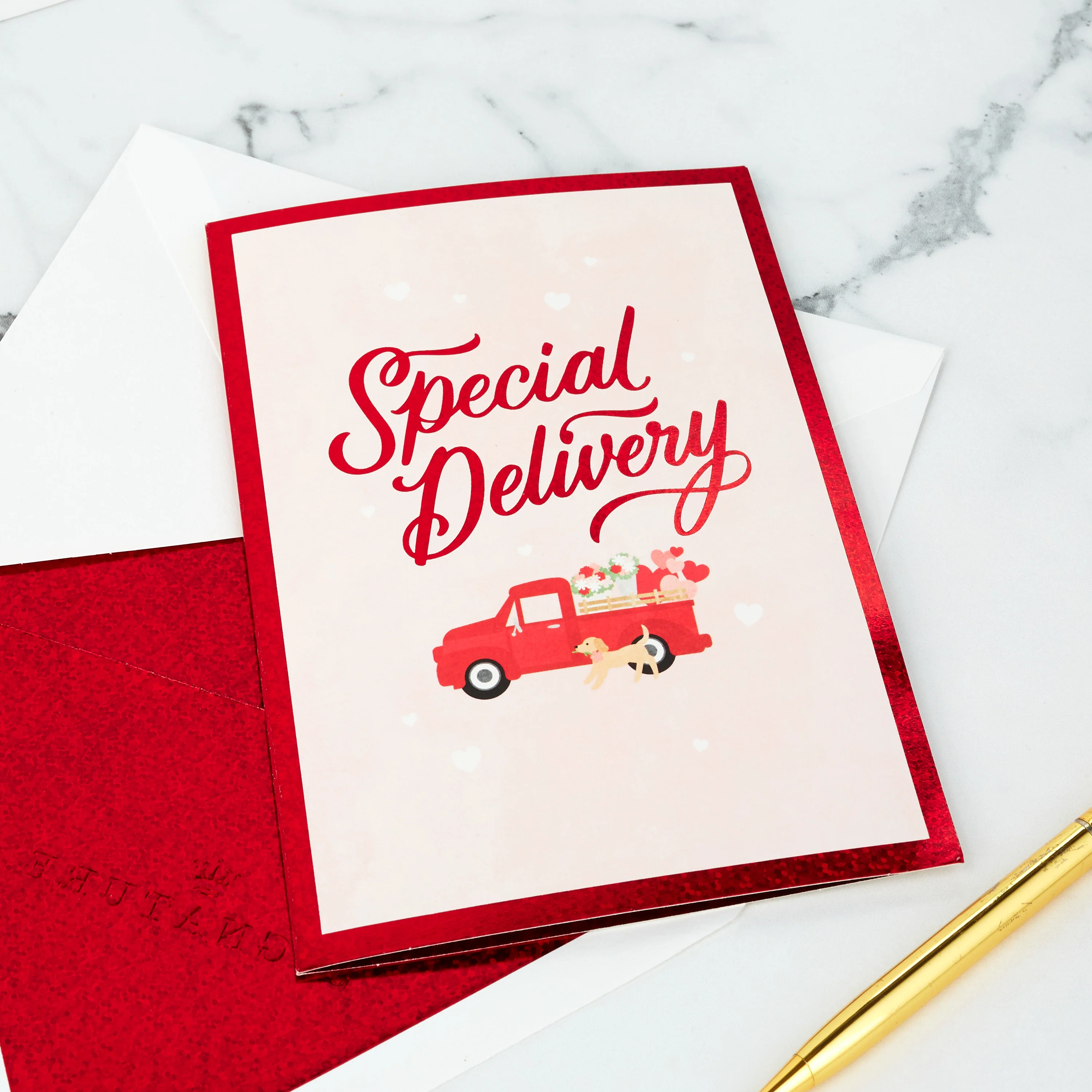 Valentine's Day Card - 3D & Pop Up Red Truck & Dogs Design - Image 7