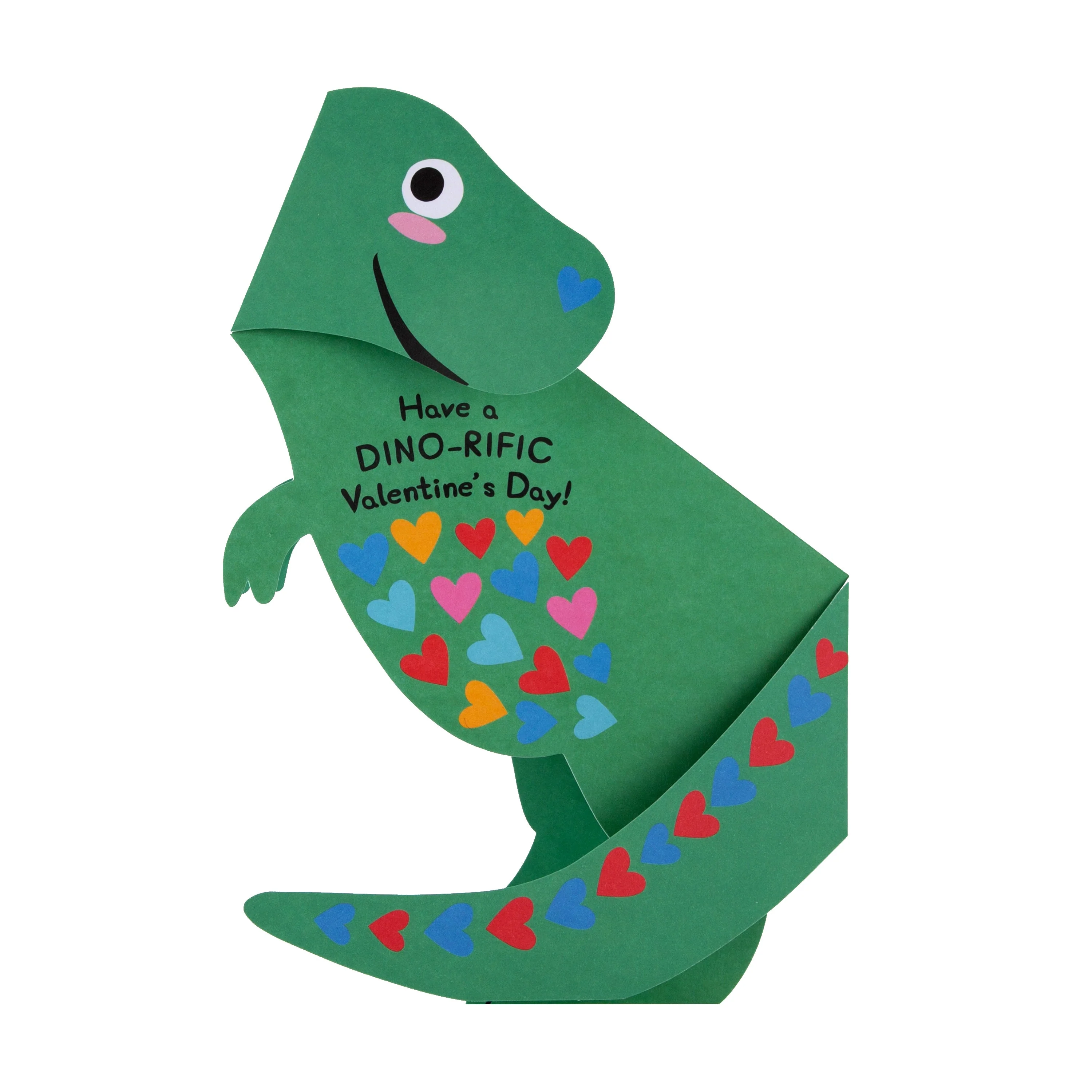 Valentine's Day Card - 3D Pop-Up T-Rex Green Dinosaur Design