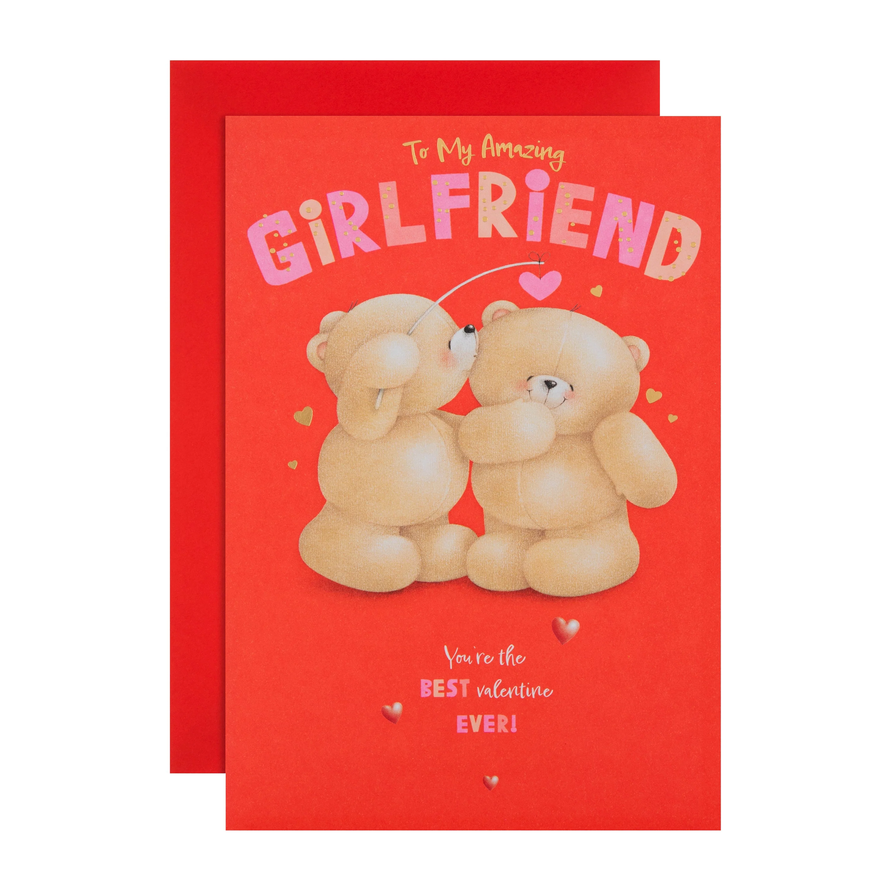 Valentine's Day Card for Girlfriend - Forever Friends Bears Heart Kiss