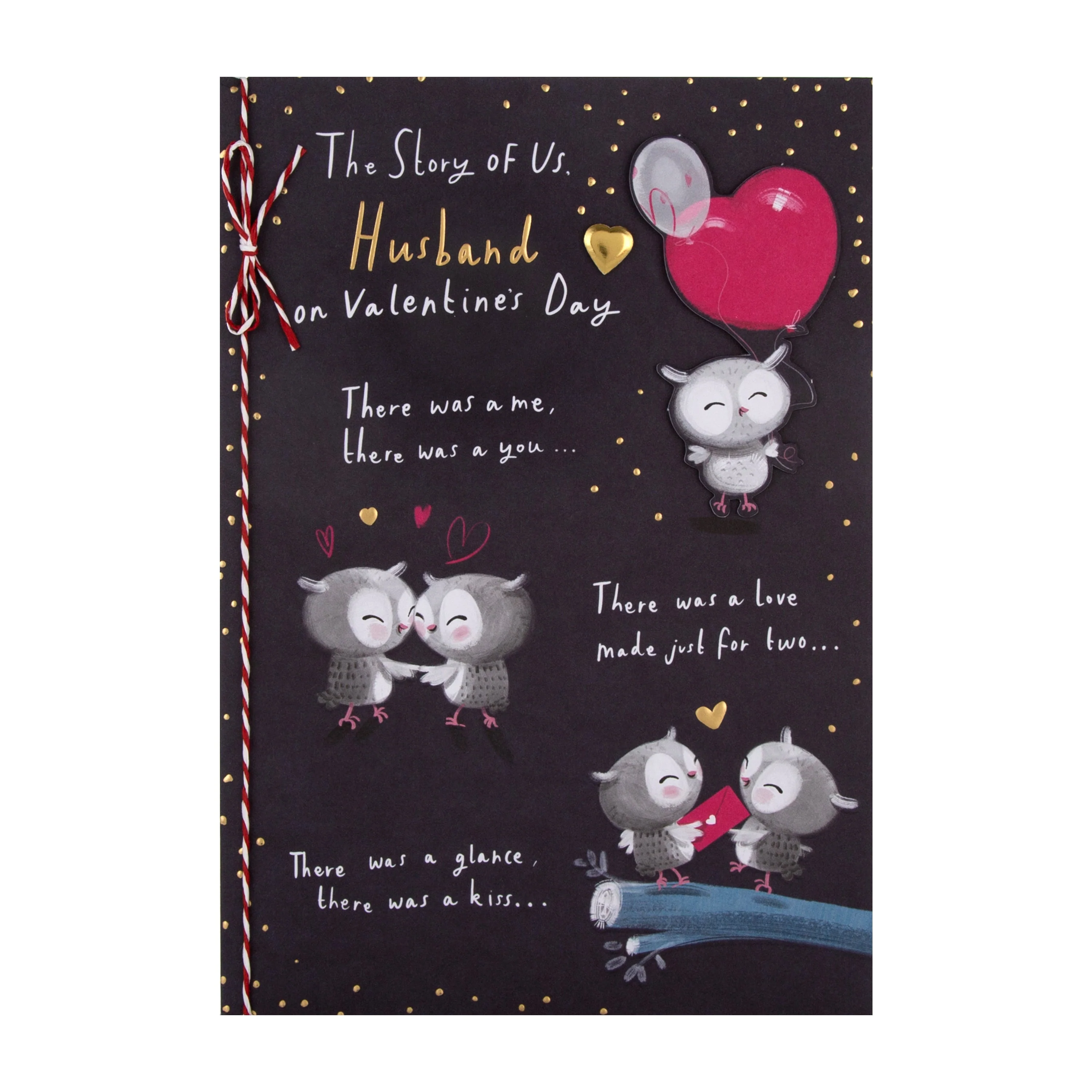 Valentine's Day Card for Husband - Cute Cartoon Owls Design with Gold Foil and 3D Add On - Image 3