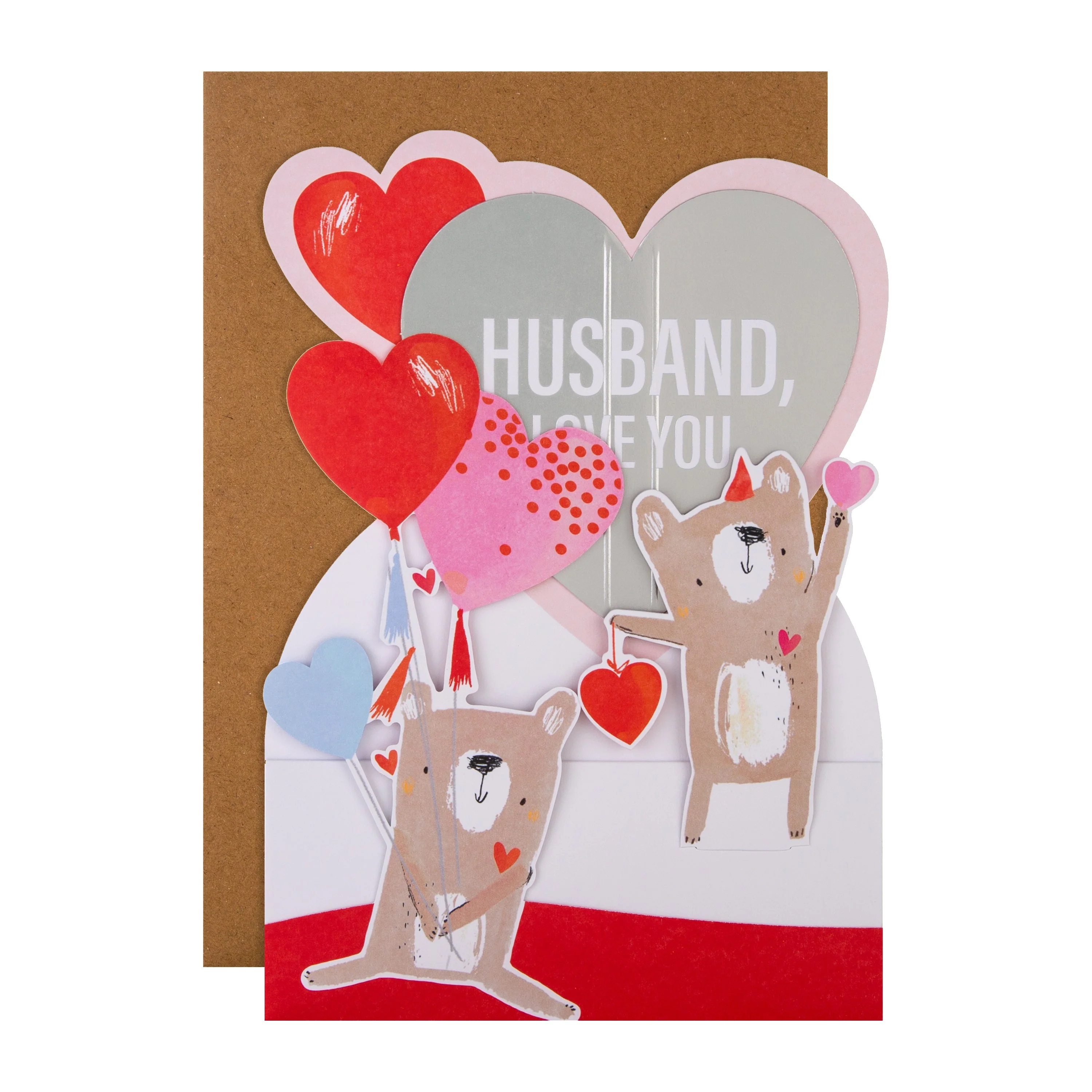Valentine's Day Card for Husband - Pop Up 3D Bears with Balloons Design - Image 2
