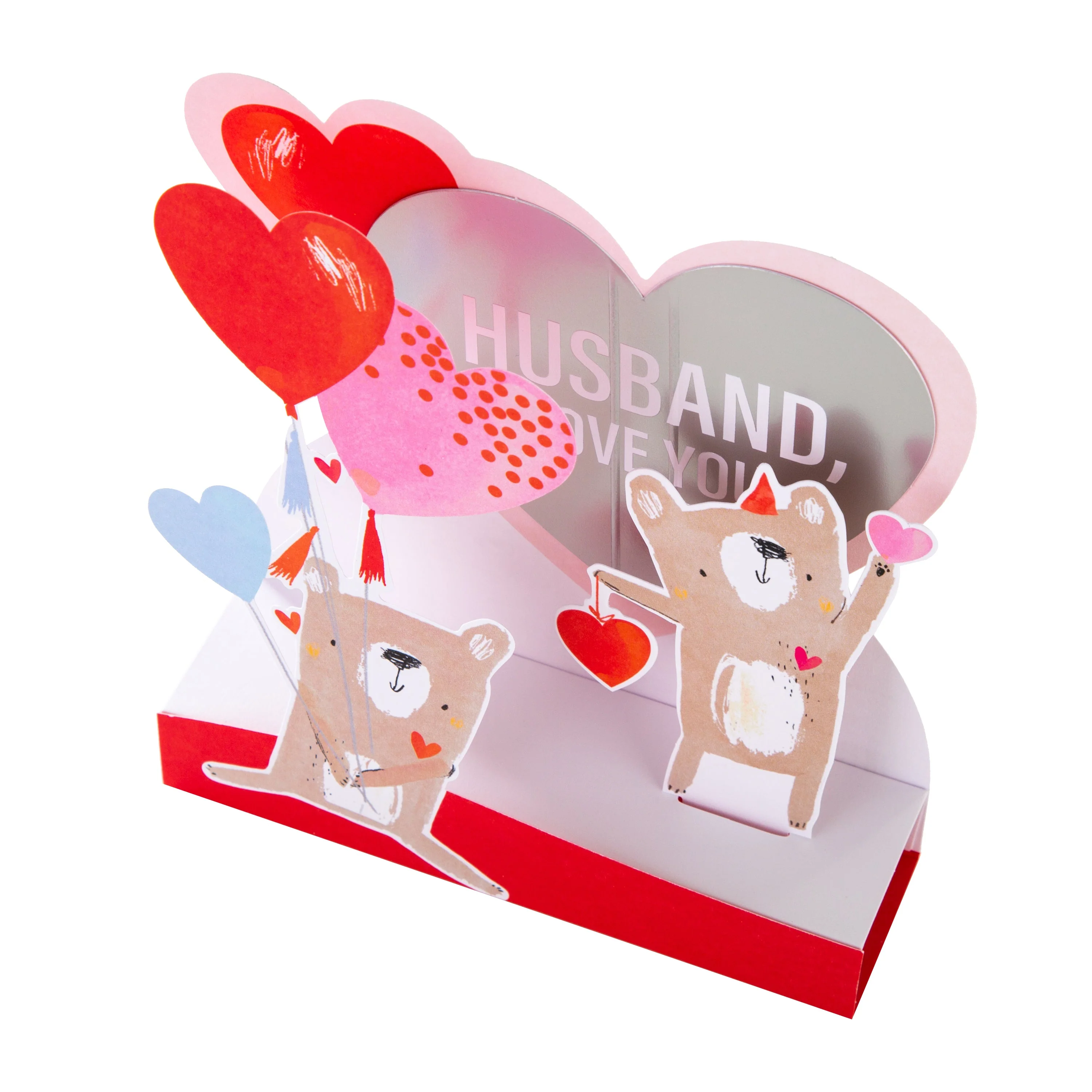 Valentine's Day Card for Husband - Pop Up 3D Bears with Balloons Design - Image 4