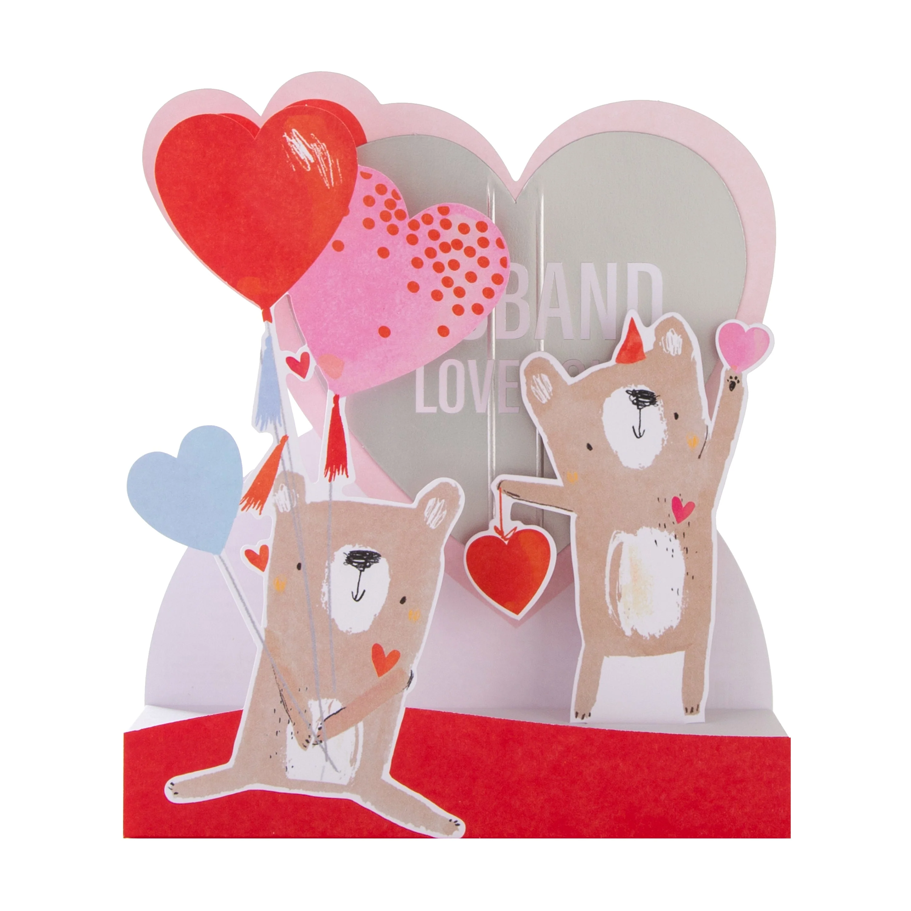 Valentine's Day Card for Husband - Pop Up 3D Bears with Balloons Design - Image 6