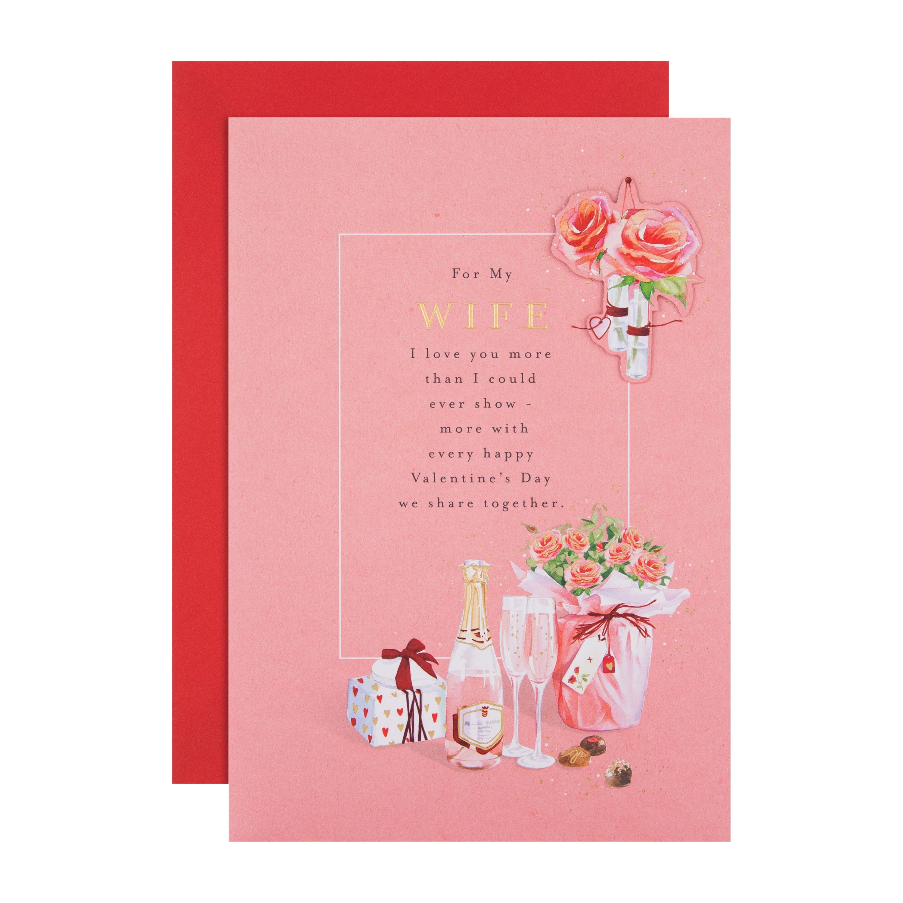 Valentine's Day Card for Wife - Pink Heartfelt Verse & Hearts