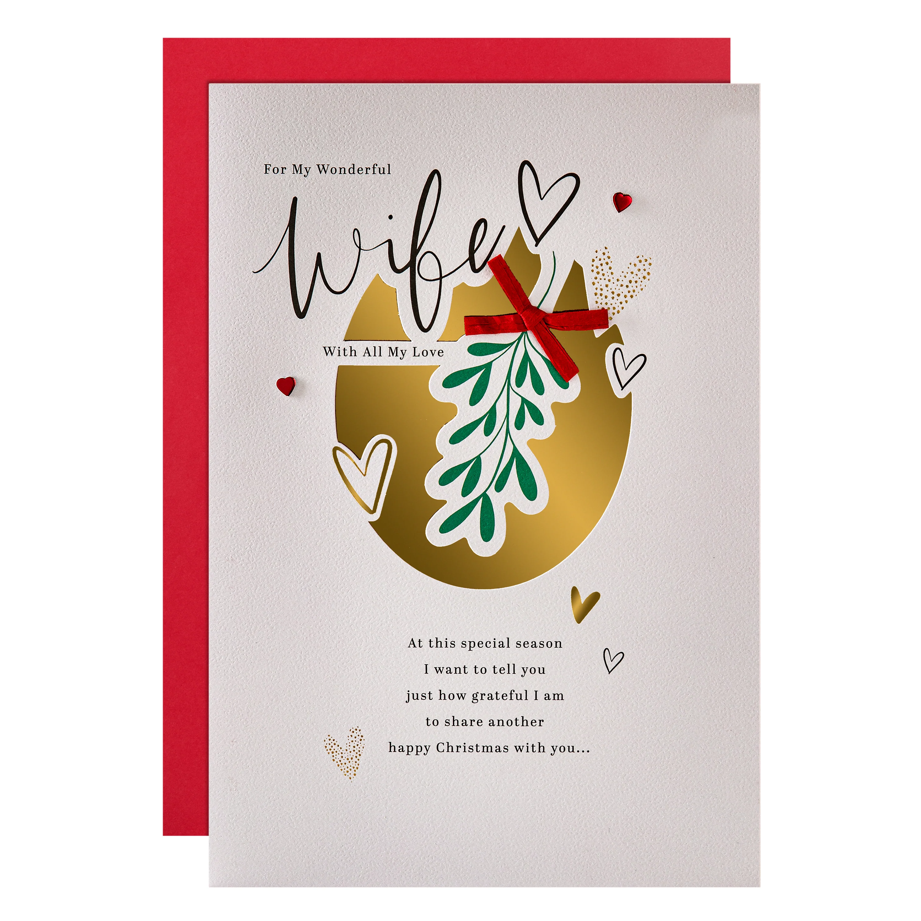 Wife Christmas Card - Special Sentiment, Mistletoe Design